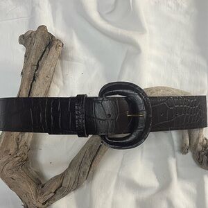 Brown Croc Embossed Belt with Oval Buckle